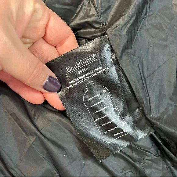 NWT Bernardo Eco Plume Long Puffer Coat Shiny hood size Largee - Picture 11 of 14